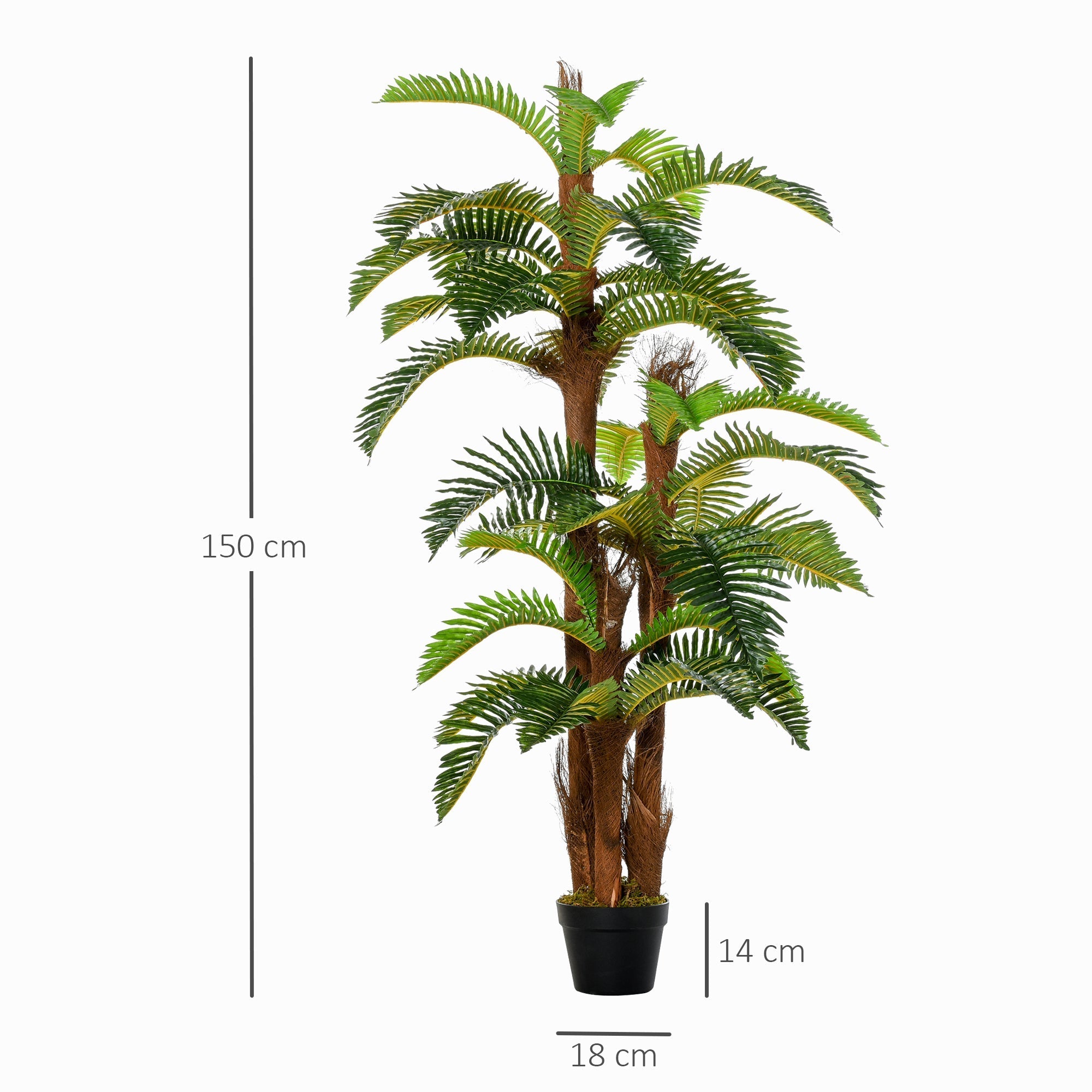Outsunny artificial plant tropical palm with lush green fronds and brown trunk in black pot for indoor outdoor decor