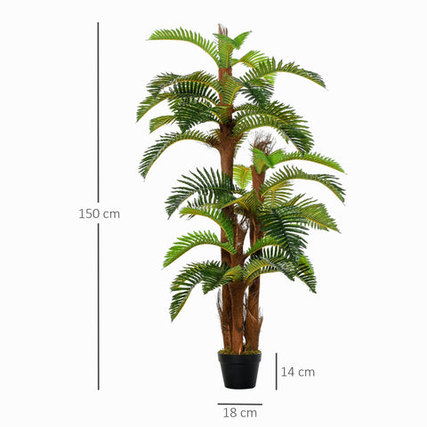 Outsunny artificial plant tropical palm with lush green fronds and brown trunk in black pot for indoor outdoor decor
