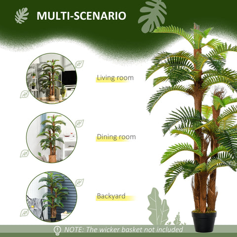 Outsunny artificial tree with lush green fronds and brown textured trunk in black cement-filled pot for indoor outdoor decor