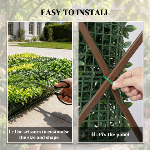 Brown metal frame with green plastic mesh panel for easy installation of outsunny artificial plant wall panel