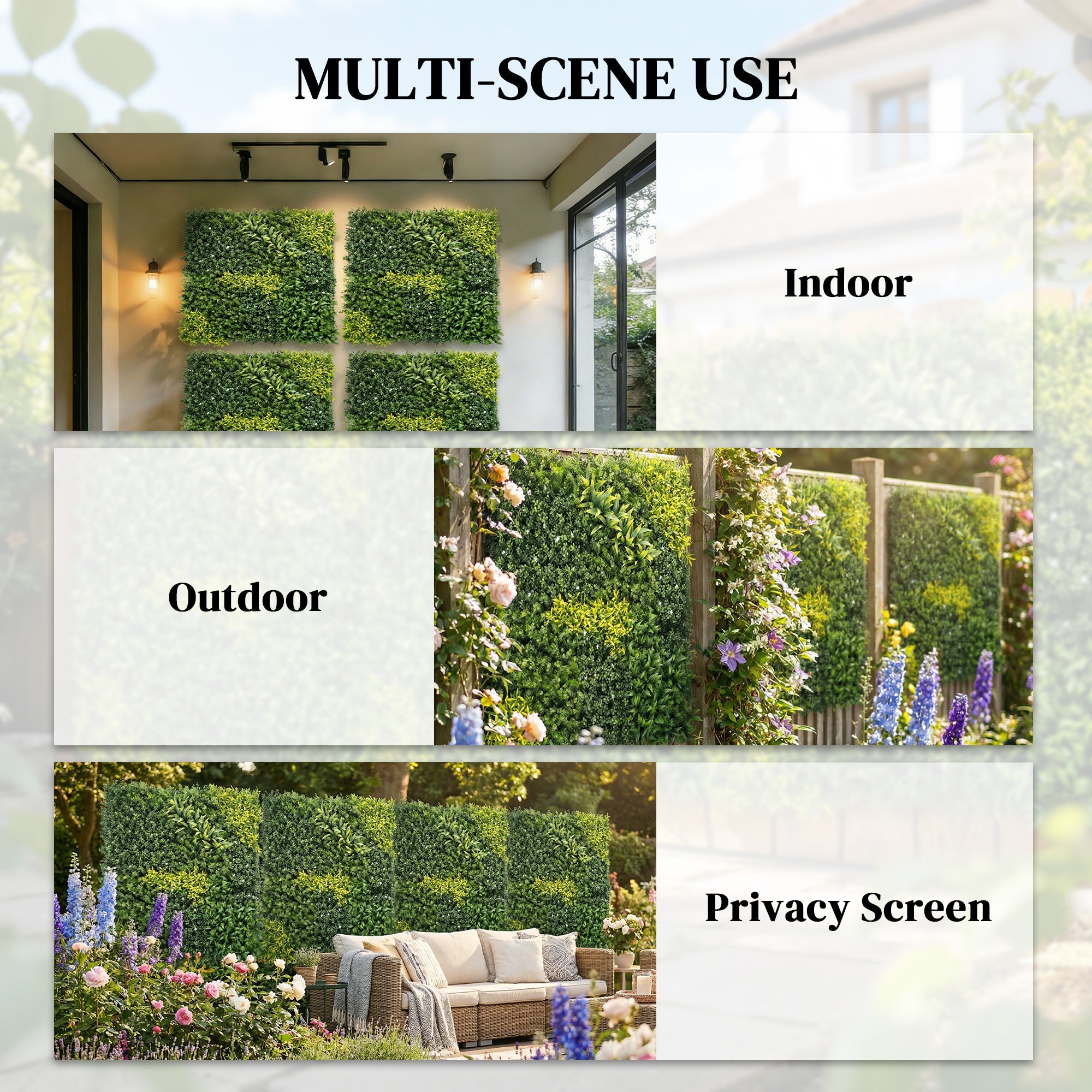 Green outsunny artificial plant wall panel 100x100 cm for indoor outdoor privacy screen use