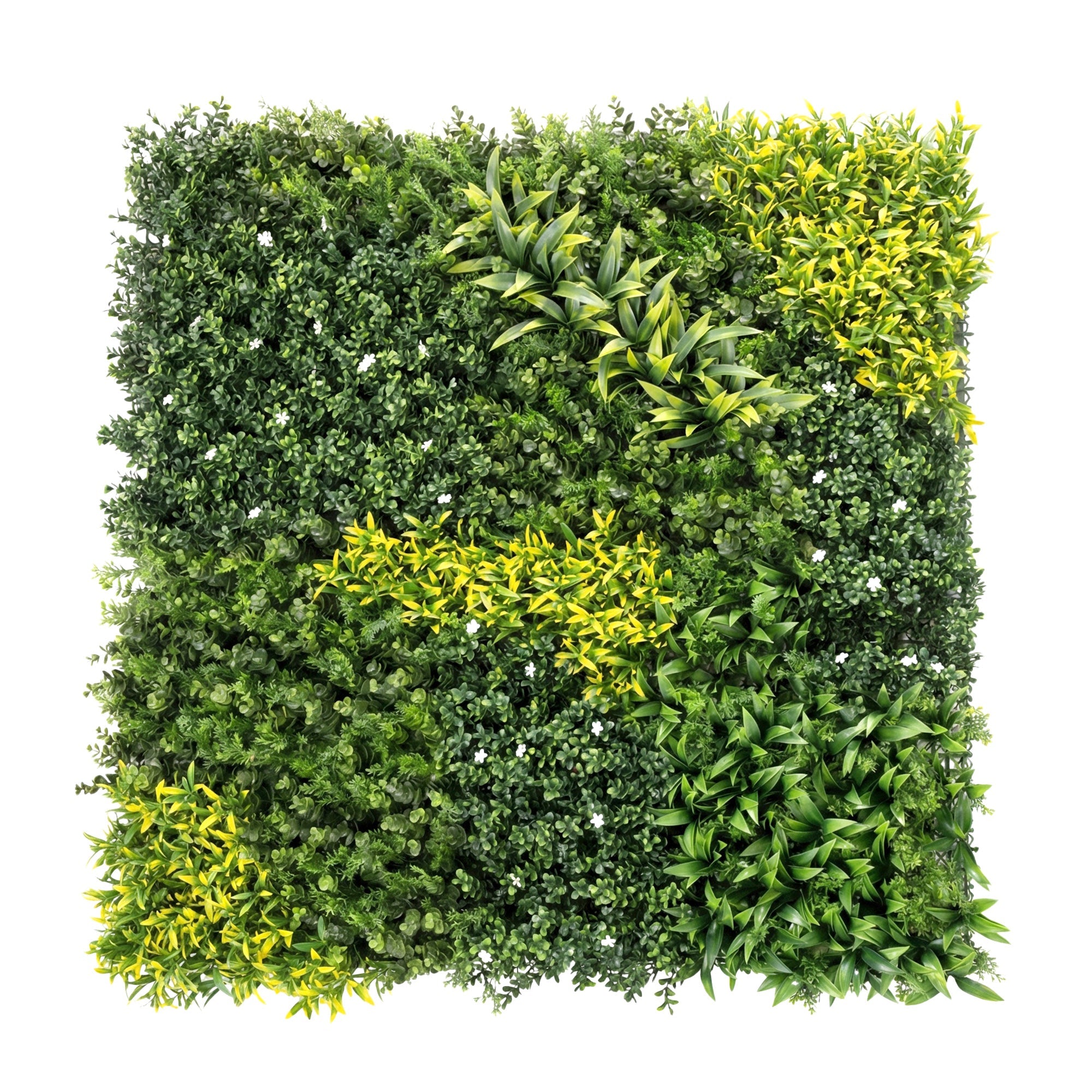 Outsunny artificial plant wall panel 100x100 cm with varied green foliage yellow leaves and white flowers for decor
