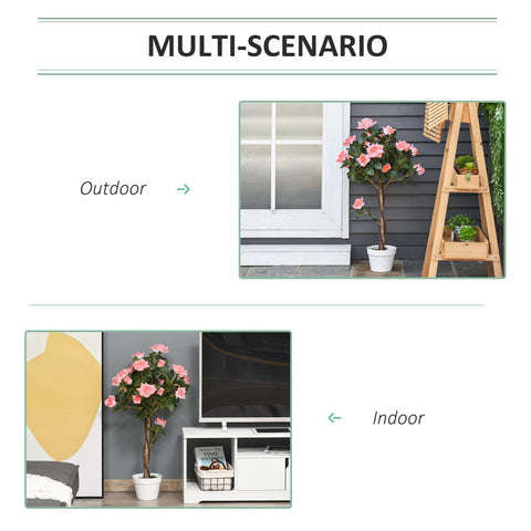 Outsunny artificial pink rose floral tree with slender brown trunk in white ceramic pot with cement soil for indoor outdoor decor