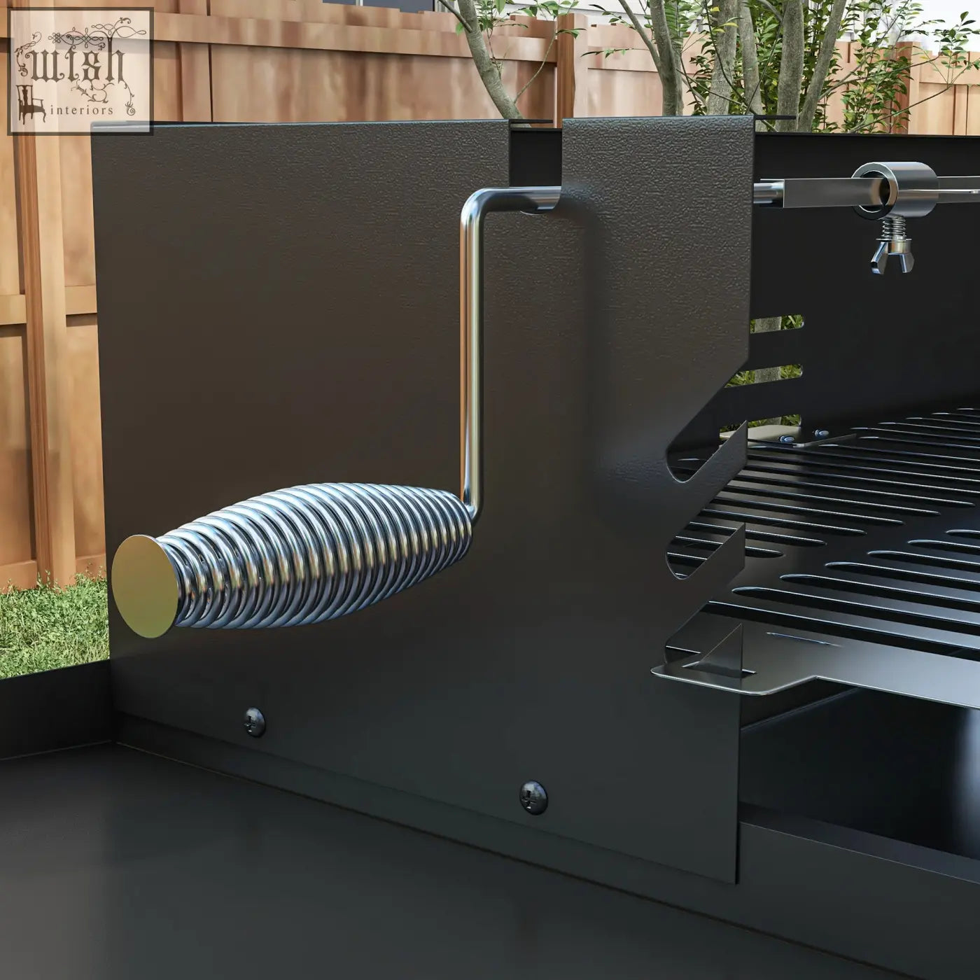 Outsunny bbq rotisserie grill roaster with black metal grill and shiny chrome spring handle stainless steel body
