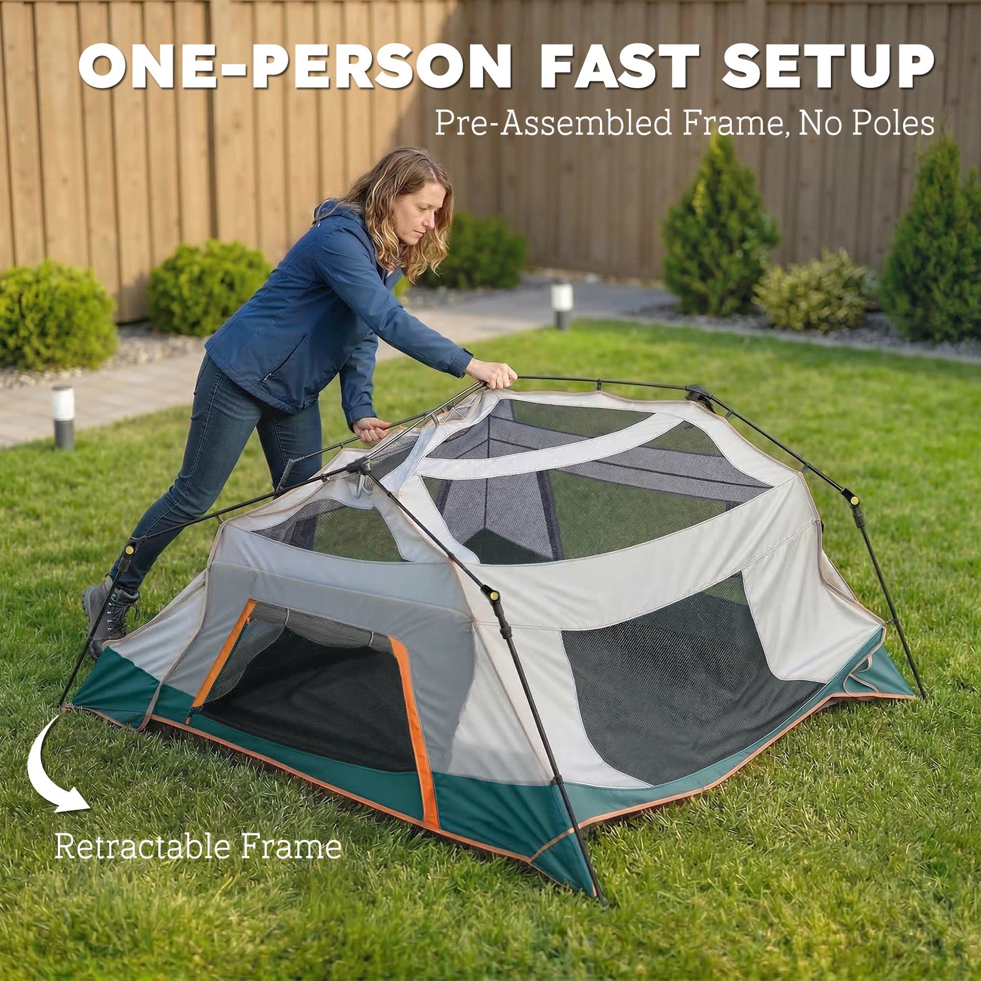 Outsunny camping tent with gray teal fabric and orange trim offers uv30 plus and easy setup for outdoor use