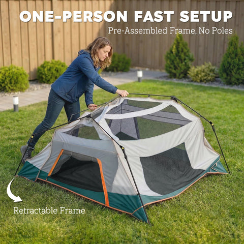 Outsunny camping tent with gray teal fabric and orange trim offers uv30 plus and easy setup for outdoor use