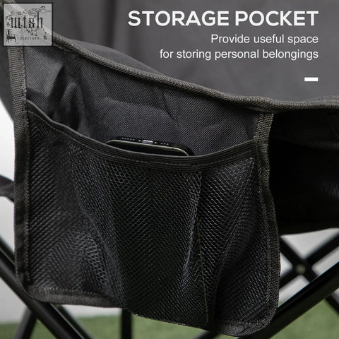 Black mesh storage pocket with zipper on outsunny camping chair steel frame fabric seat for festivals fishing and beach