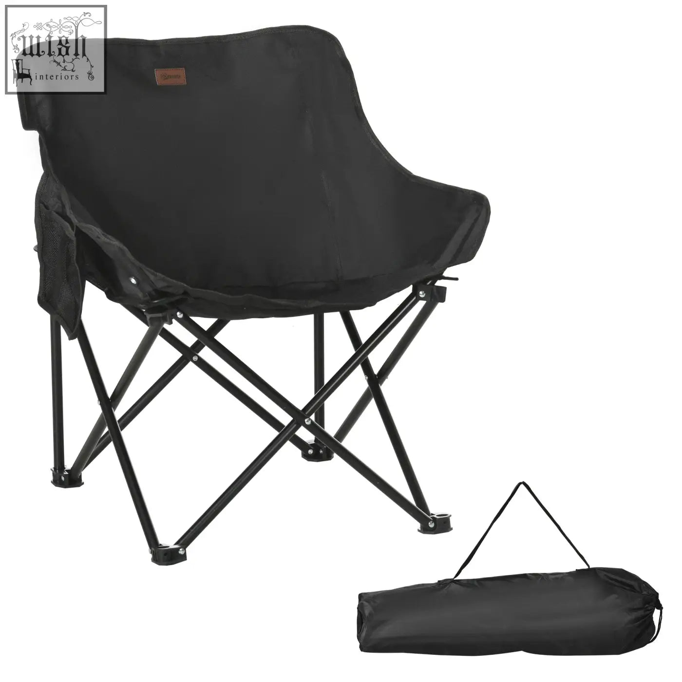 Outsunny black camping chair with fabric seat steel frame foldable design and matching carry bag for easy transport