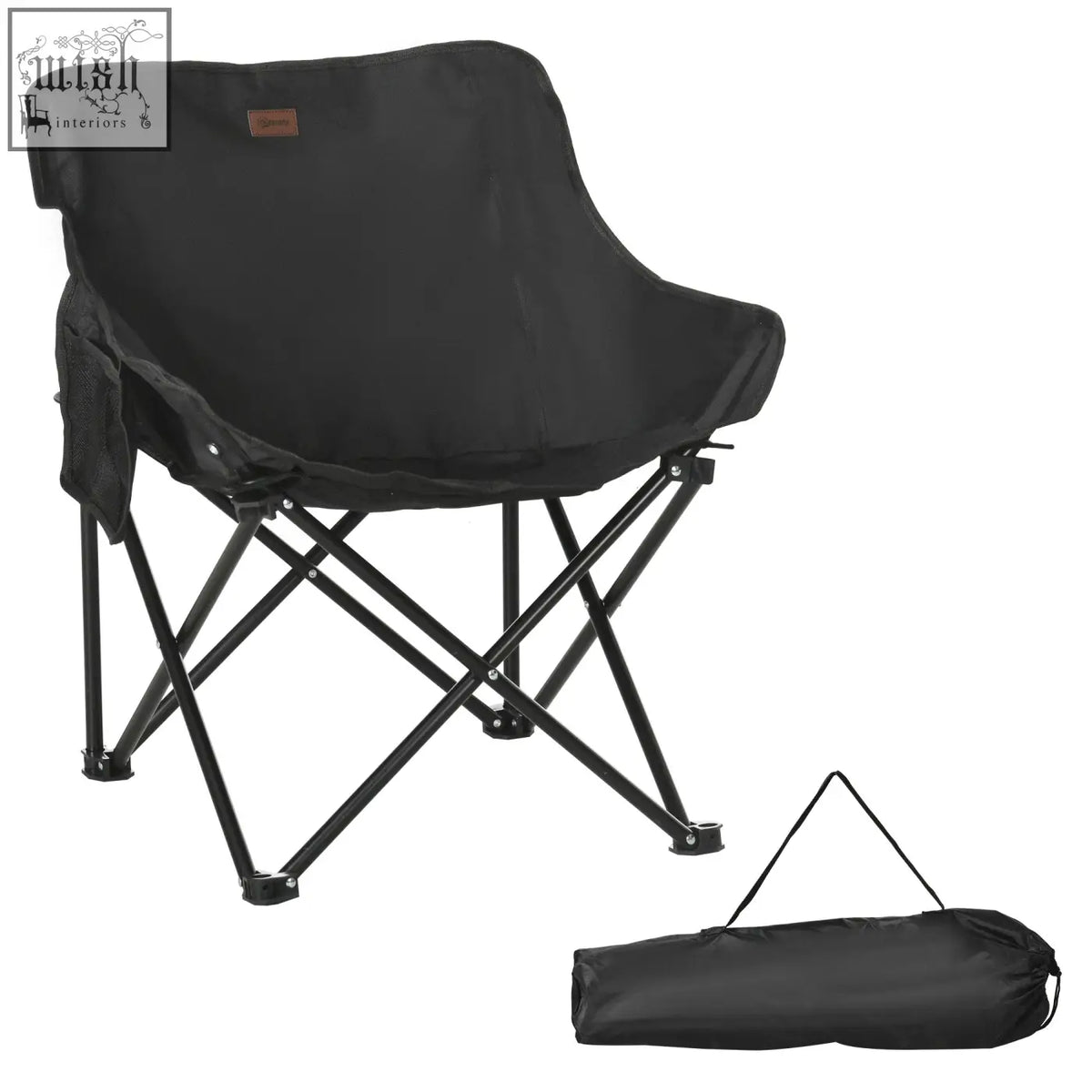 Outsunny black camping chair with fabric seat steel frame foldable design and matching carry bag for easy transport