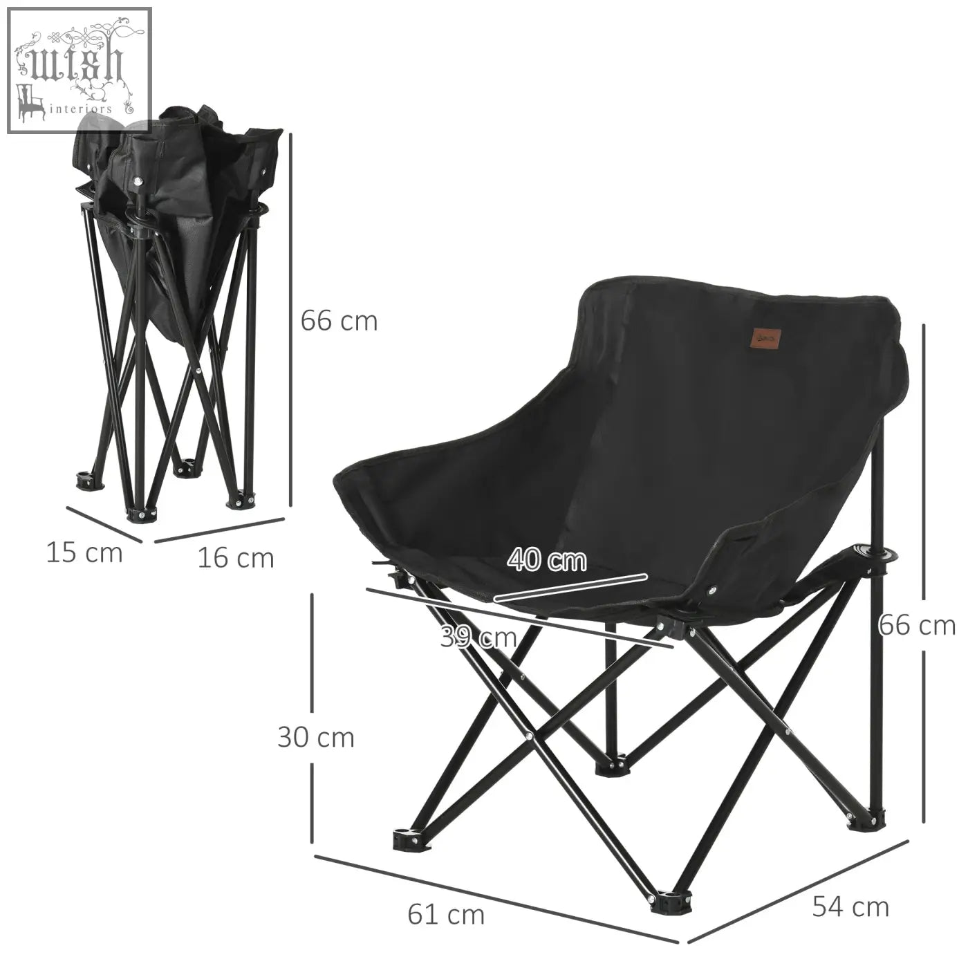 Black Outsunny camping chair with fabric seat and sturdy steel frame, foldable and perfect for festivals or hiking