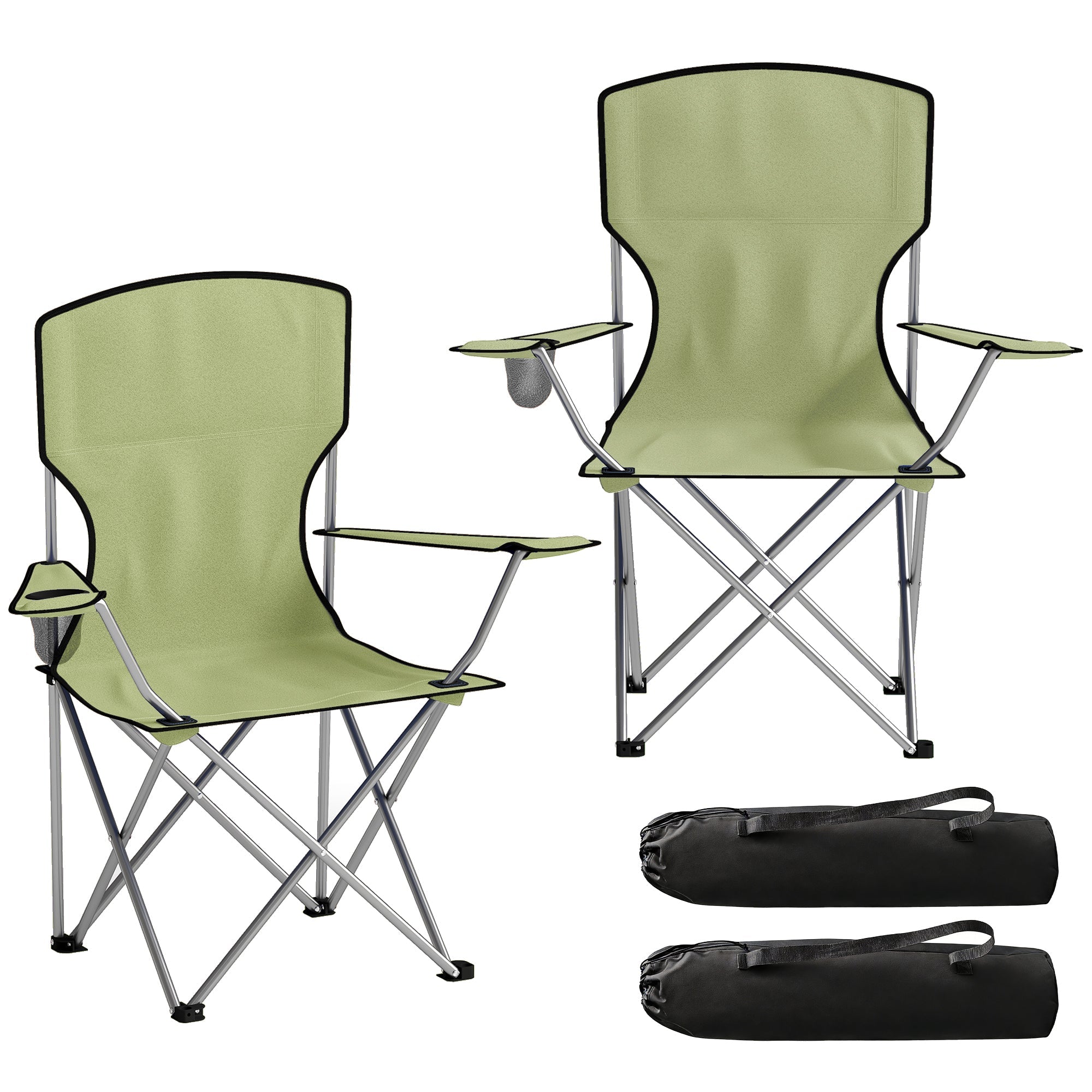 Outsunny camping chair set of 2 foldable olive green chairs with 600d oxford fabric and carry bag for outdoor use