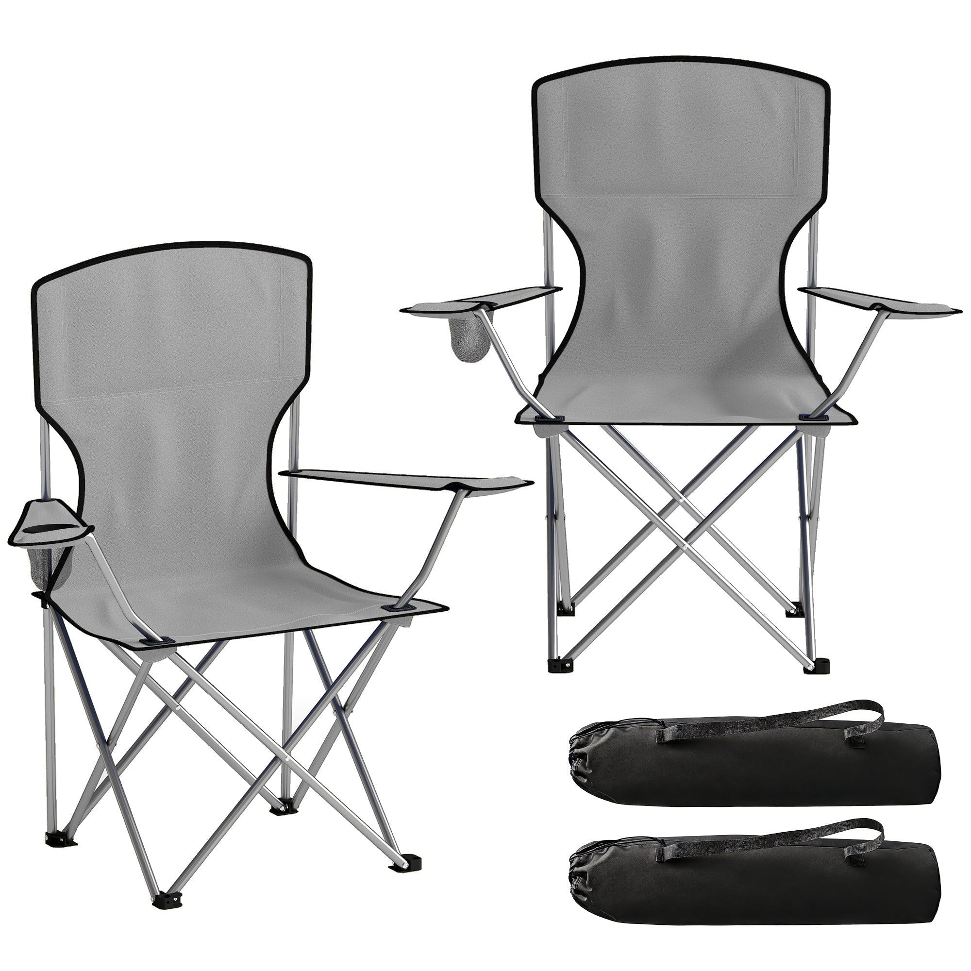 Outsunny gray camping chairs with silver frame and black accents made of 600d oxford fabric with carry bags