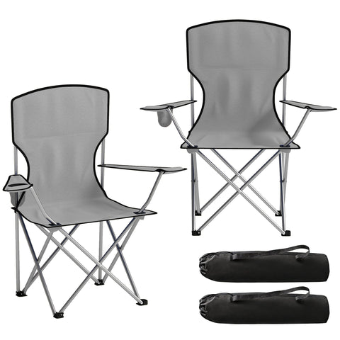 Outsunny gray camping chairs with silver frame and black accents made of 600d oxford fabric with carry bags