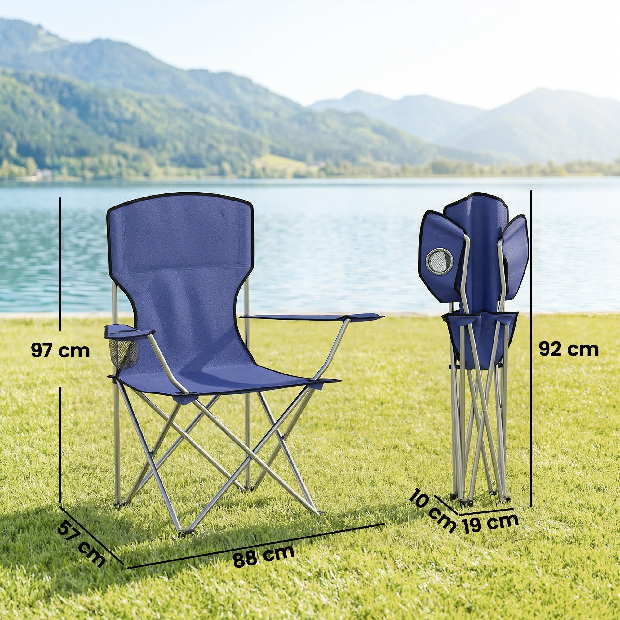 Outsunny dark blue camping chair set with silver frame foldable design side pockets and carry bag for easy transport