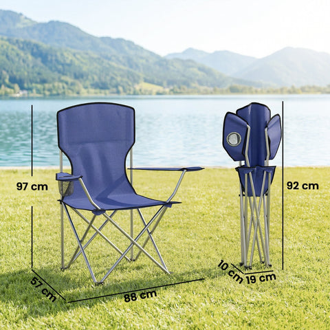Outsunny dark blue camping chair set with silver frame foldable design side pockets and carry bag for easy transport