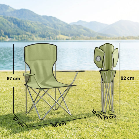 Olive green outsunny camping chair set of 2 with silver frame 600d oxford fabric carry bag and side pocket