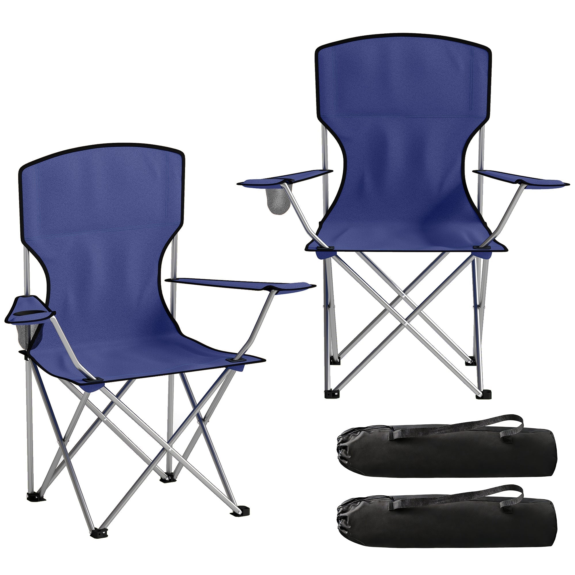 Navy blue outsunny camping chair set of 2 with silver frame 600d oxford fabric cup holders and carry bag