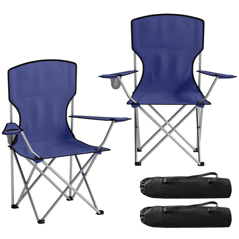 Navy blue outsunny camping chair set of 2 with silver frame 600d oxford fabric cup holders and carry bag