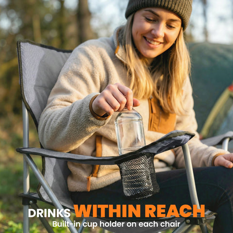 Gray outsunny camping chair with black mesh cup holder foldable with 600d oxford carry bag for outdoor use