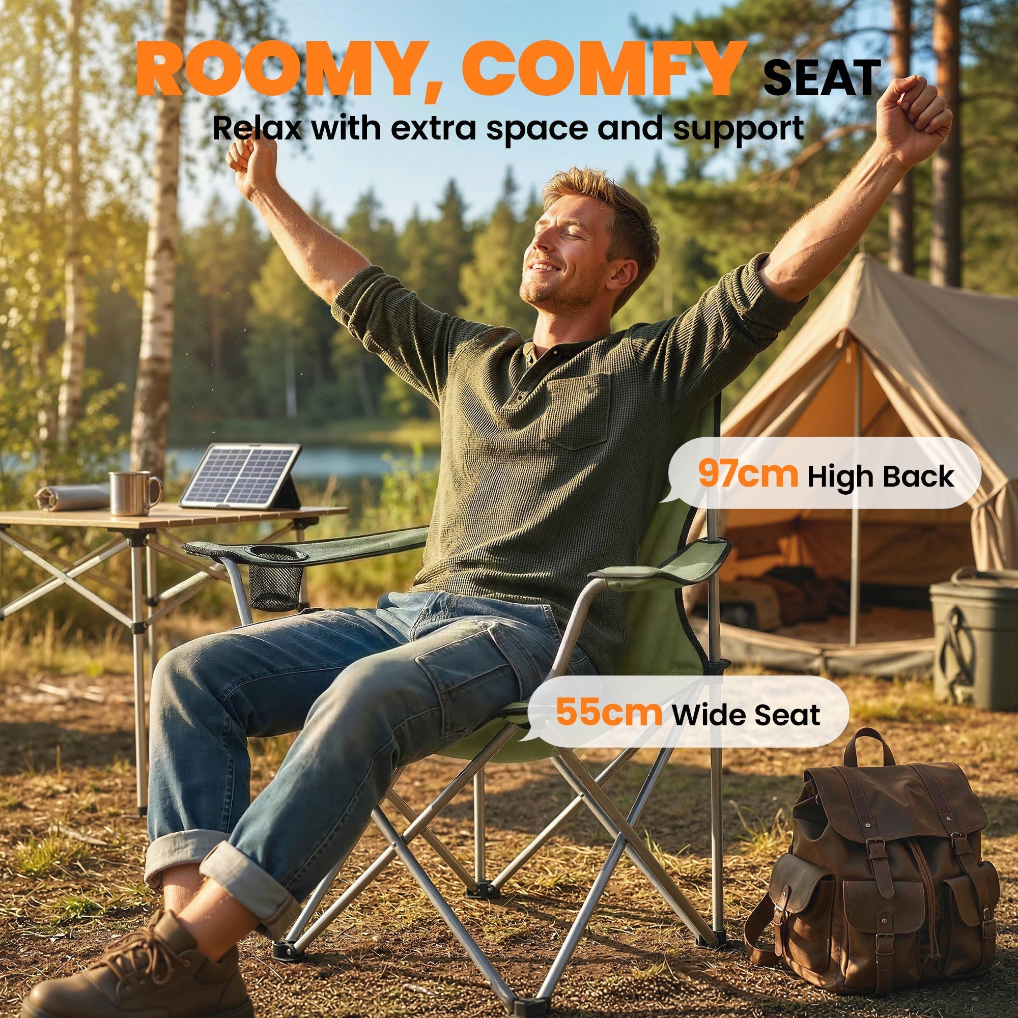 Green Outsunny camping chair set of 2 with 600d oxford fabric, metal frame, cup holders, and carry bag for outdoors
