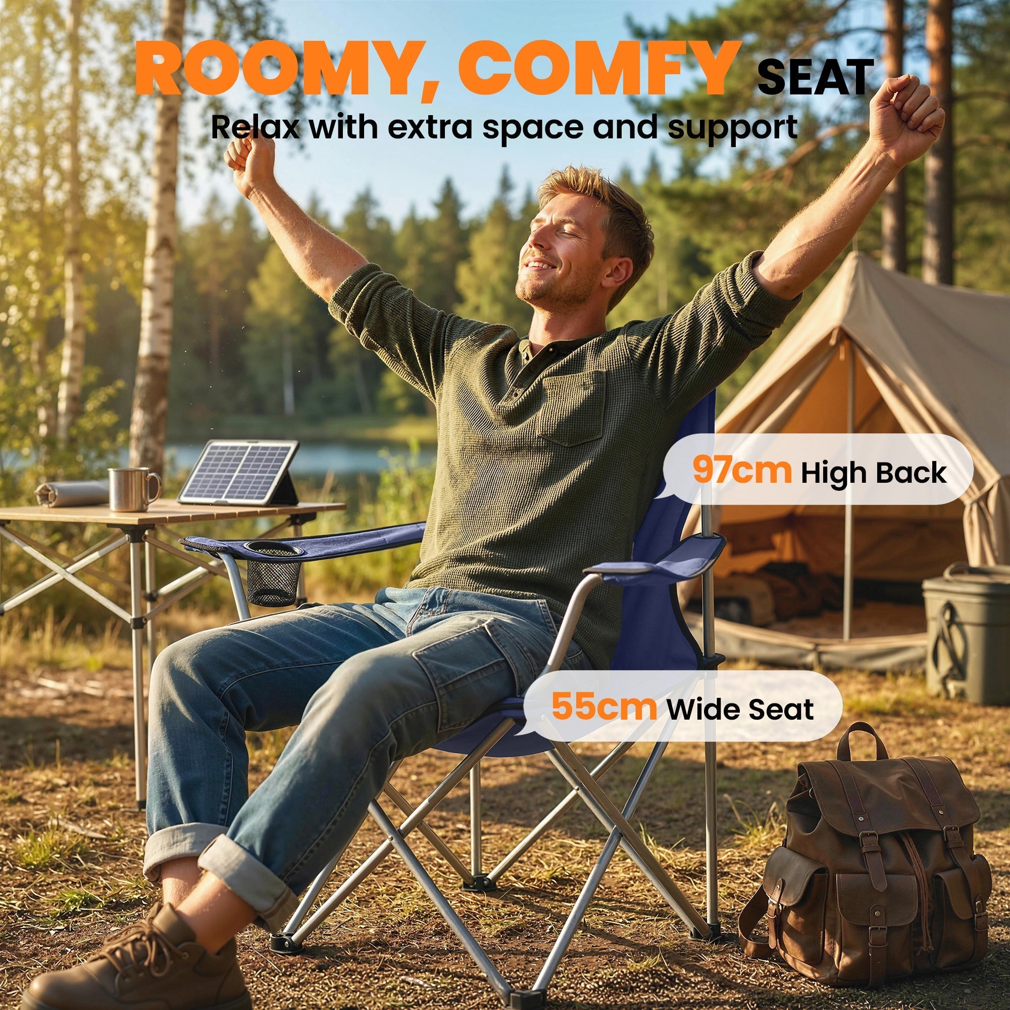 Blue outsunny camping chair set of 2 with 600d oxford fabric, metal frame, carry bag, and cup holders for outdoor use