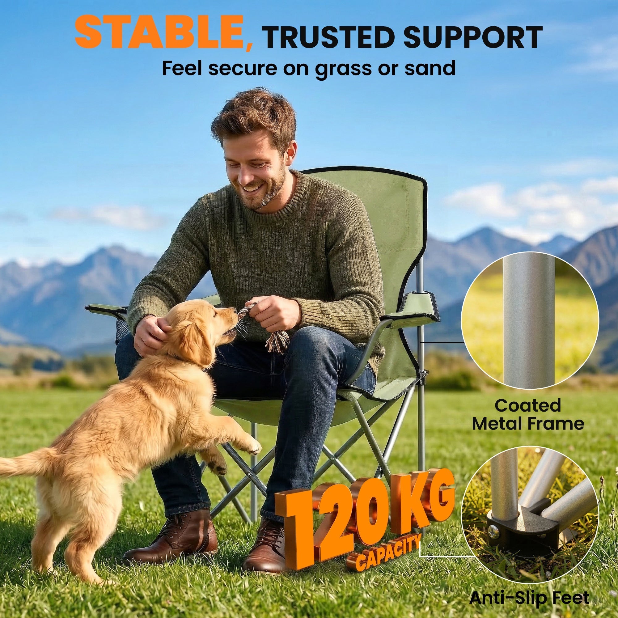 Olive green outsunny camping chair set of 2 with 600d oxford fabric carry bag and coated metal frame with cup holders
