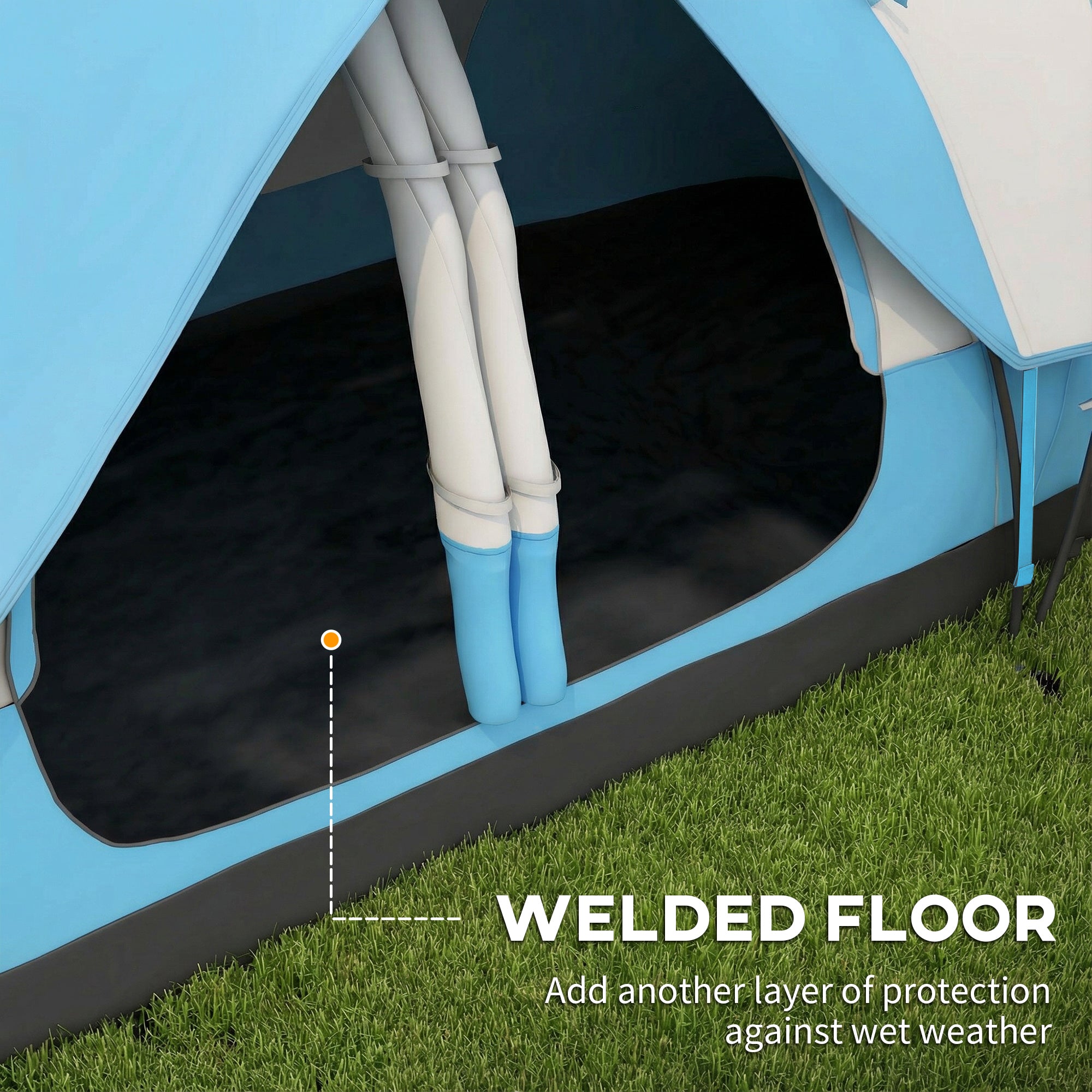 Light blue and white outsunny camping tent with welded floor 2000mm rain protection carry bag 215w x 180hcm