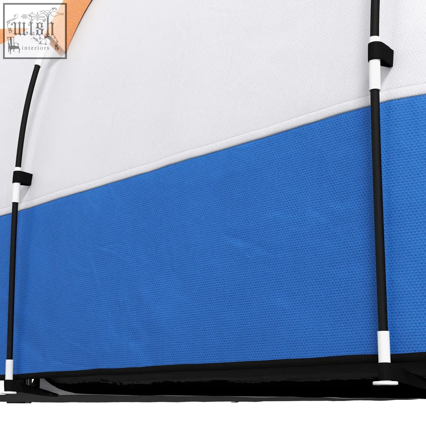 Blue and white two-tone outsunny camping tent with black poles orange accents large tunnel tent with living room and carry bag