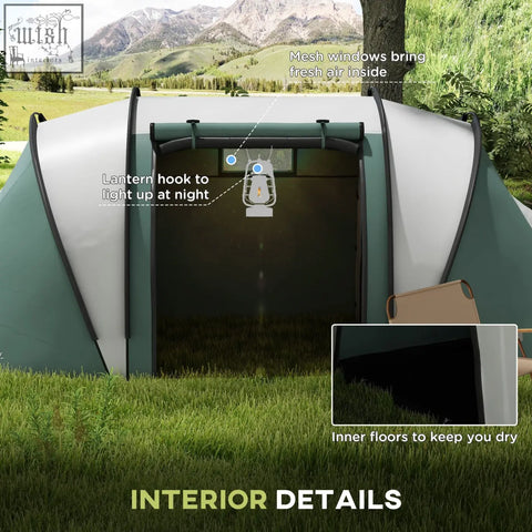 Teal and white outsunny camping tent with mesh windows lantern hook dark green carry bag for easy transport