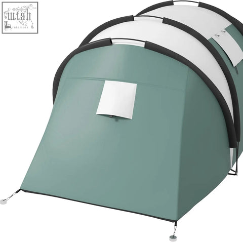 Dark green outsunny camping tent with 2 bedrooms and living area features easy transport carry bag and waterproof design
