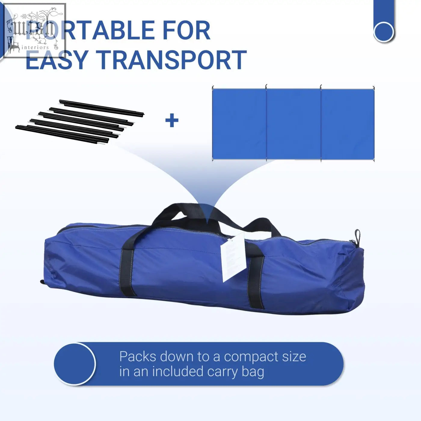 Blue Outsunny camping windbreak with steel poles foldable in a carry bag for beach sun screen shelter privacy wall