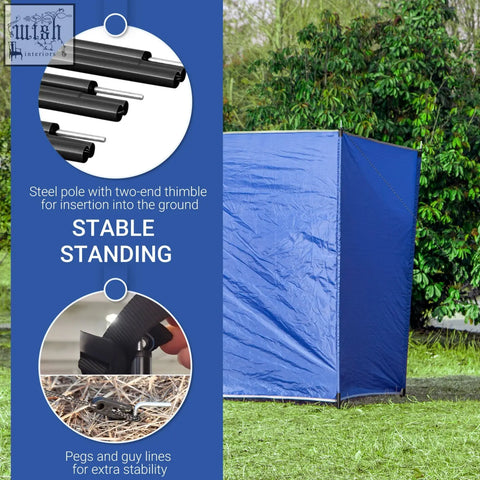 Blue outsunny camping windbreak with steel poles hold for stability and carry bag foldable portable outdoor shelter