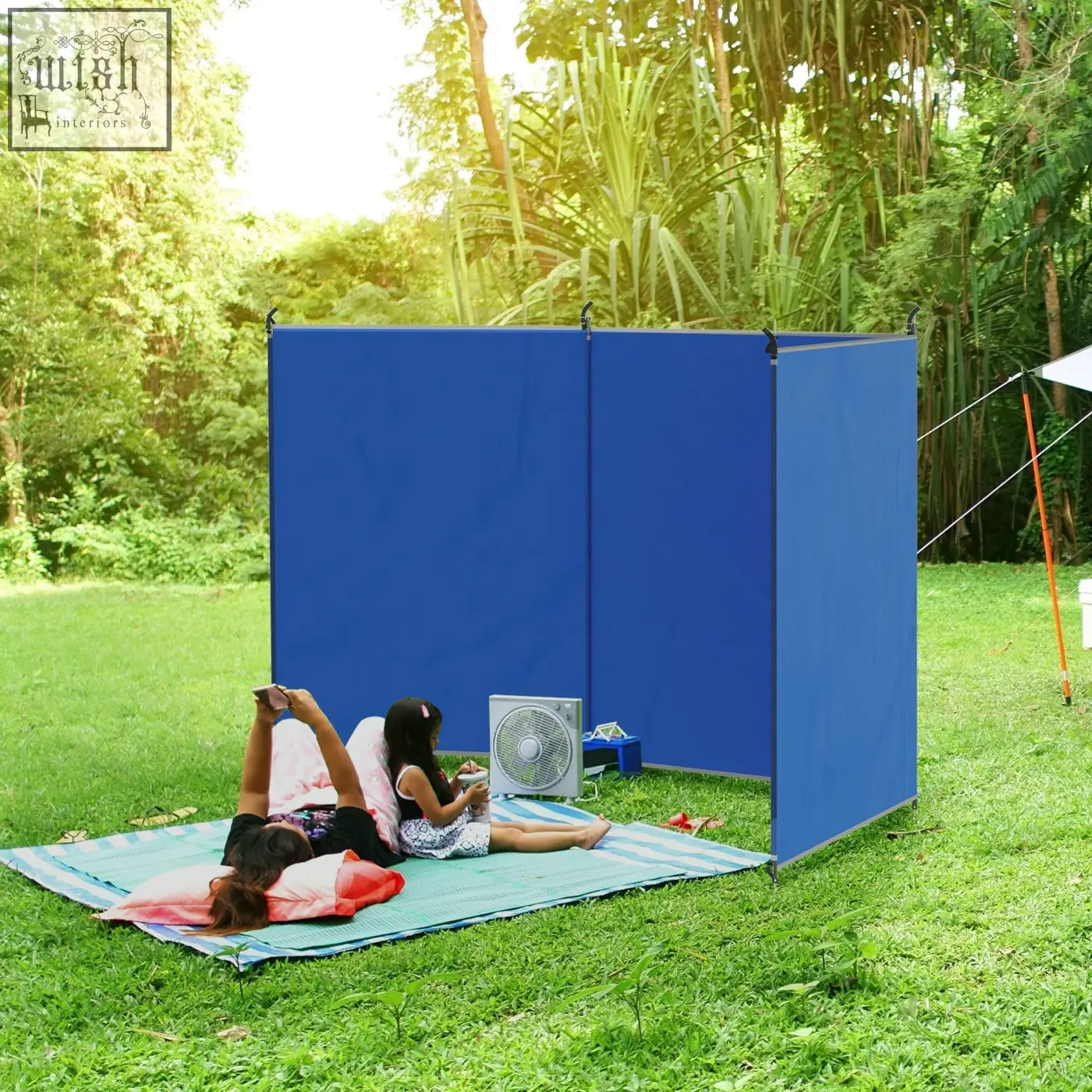 Blue fabric outsunny camping windbreak with steel poles and carry bag for easy setup and portable privacy screen