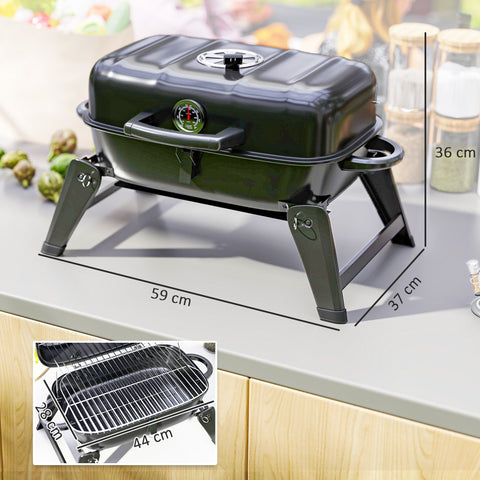 Outsunny black foldable charcoal grill with temperature gauge, grill grate, and warming rack for camping and picnics