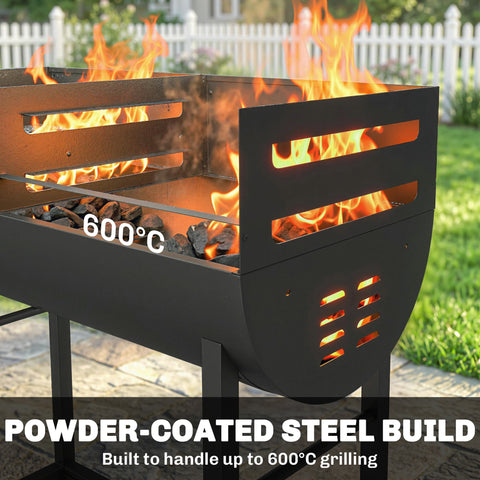 Outsunny charcoal grill in black powder-coated steel with adjustable grates and precise heat vents for high-heat grilling