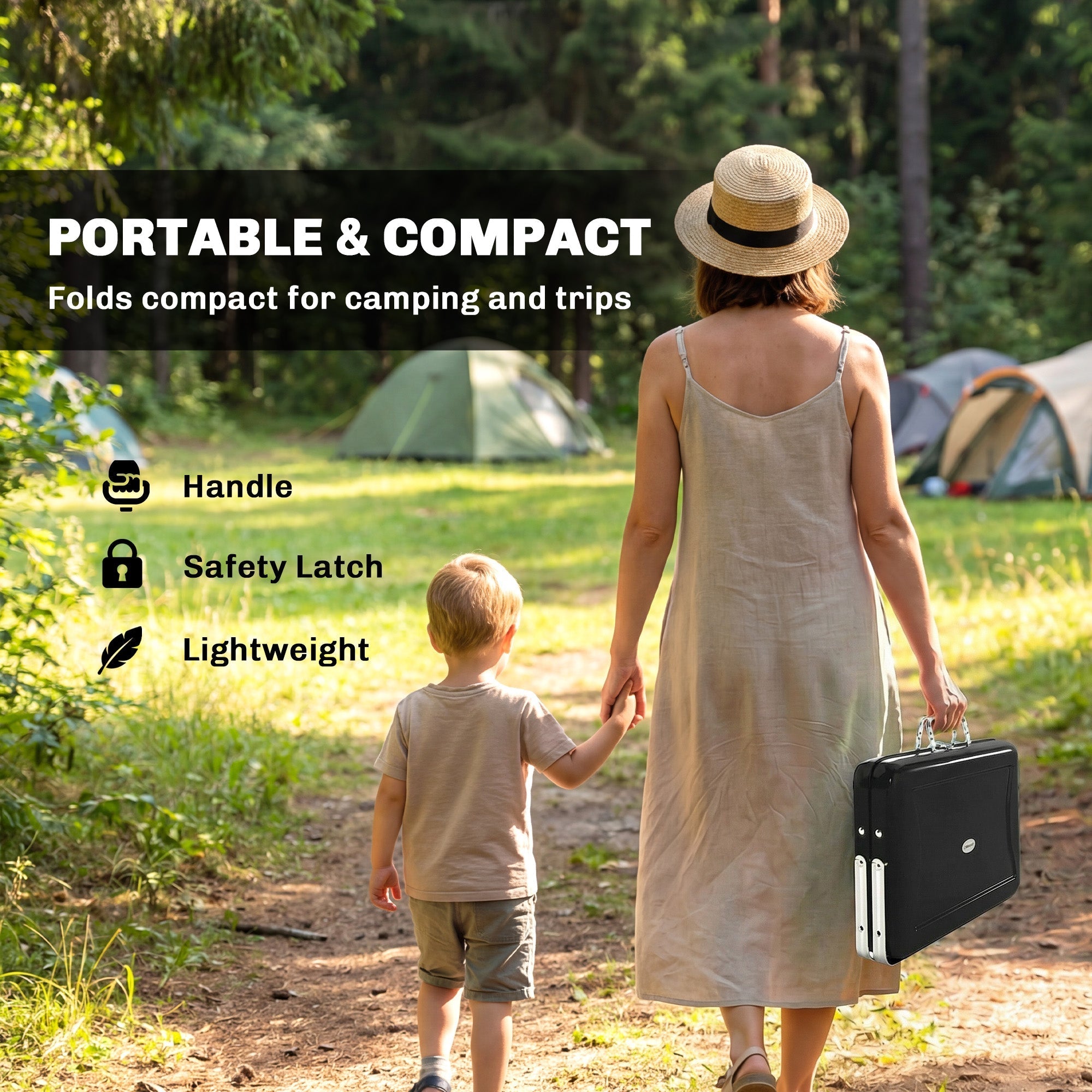 Black portable folding suitcase with silver handle for outsunny charcoal bbq grill made of stainless steel to easily add charcoal