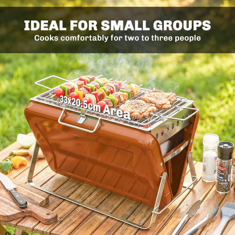 Copper-colored outsunny portable charcoal grill with stainless steel tilting grate and side handles for easy add charcoal
