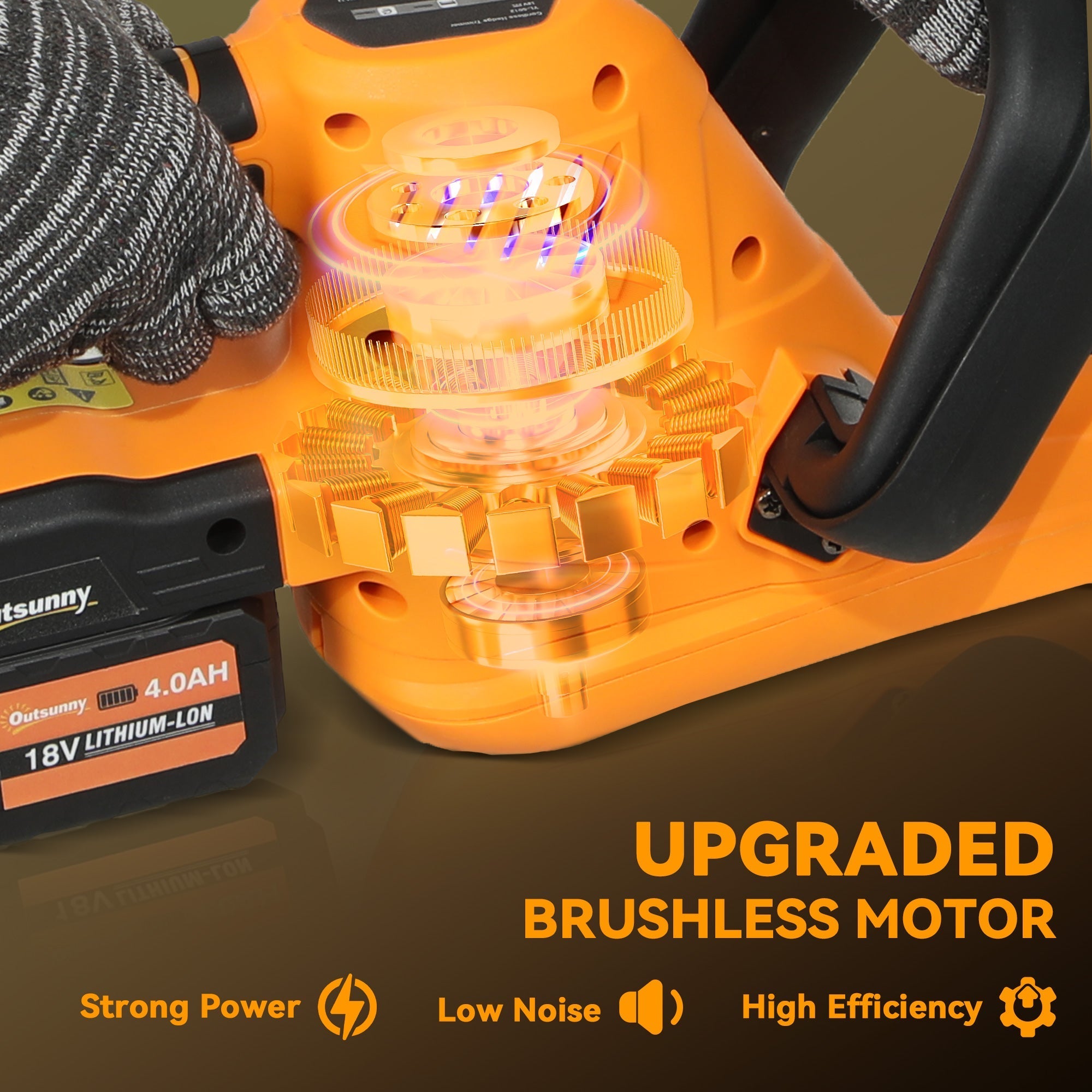 Orange and black outsunny cordless hedge trimmer with brushless motor and 51cm blade for branches and shrubs
