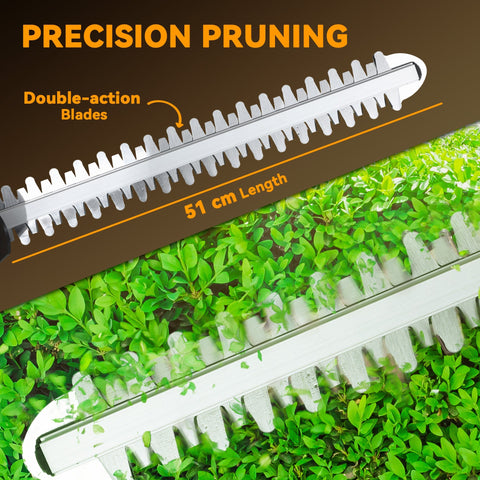 Silver 51 cm cordless hedge trimmer with double-action blades for precise pruning by Outsunny in orange
