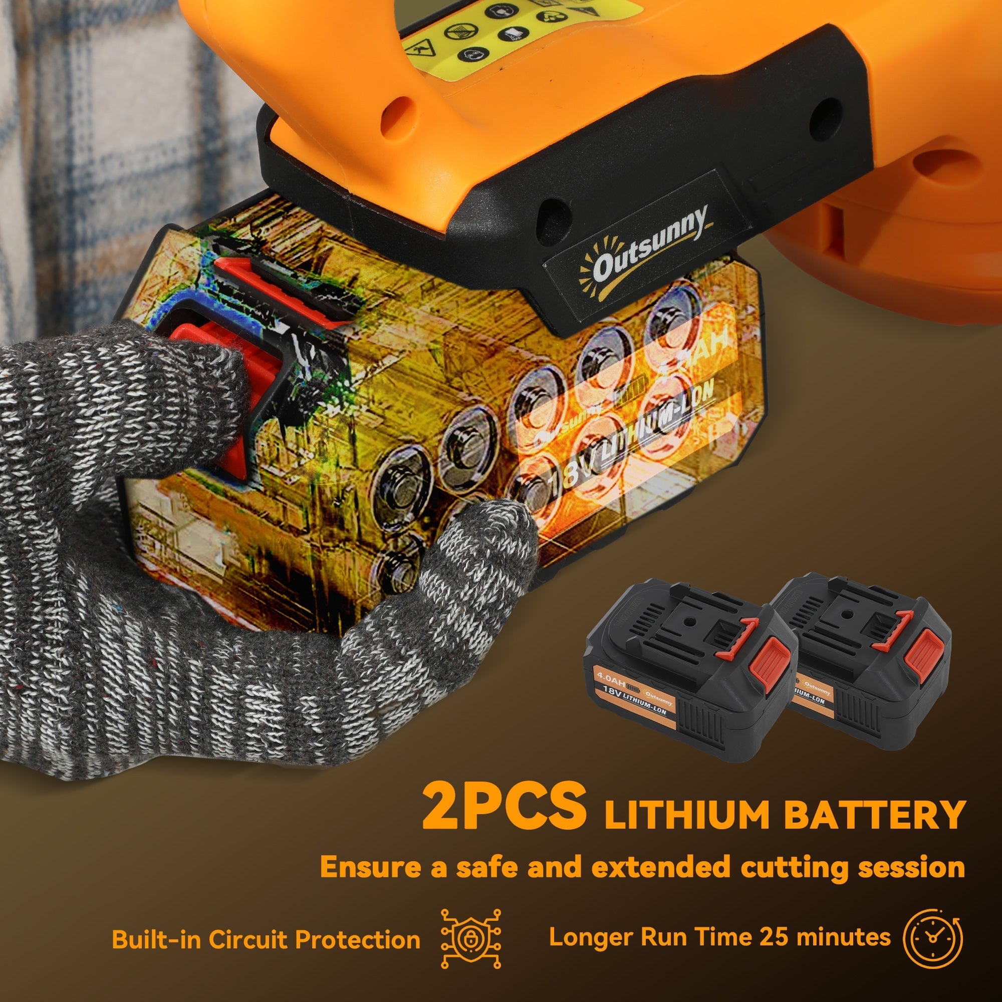 Orange and black outsunny cordless hedge trimmer with 51cm blade brushless motor two 18v lithium batteries and circuit protection