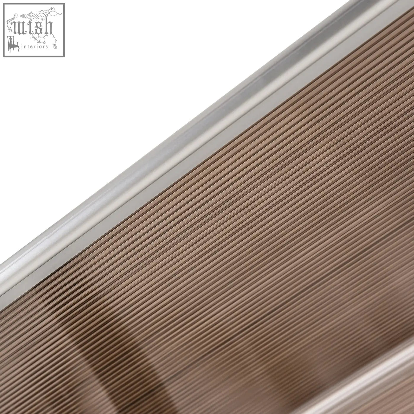 Brown outsunny door canopy with rigid plastic panel and metallic silver trim for outdoor use and uv resistance