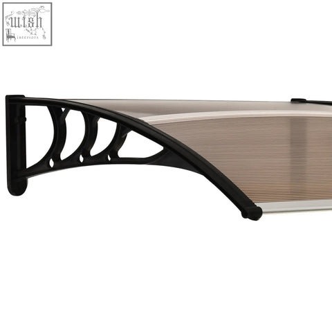 Outsunny brown door canopy with rigid plastic frame black curved support and beige translucent corrugated roof panel