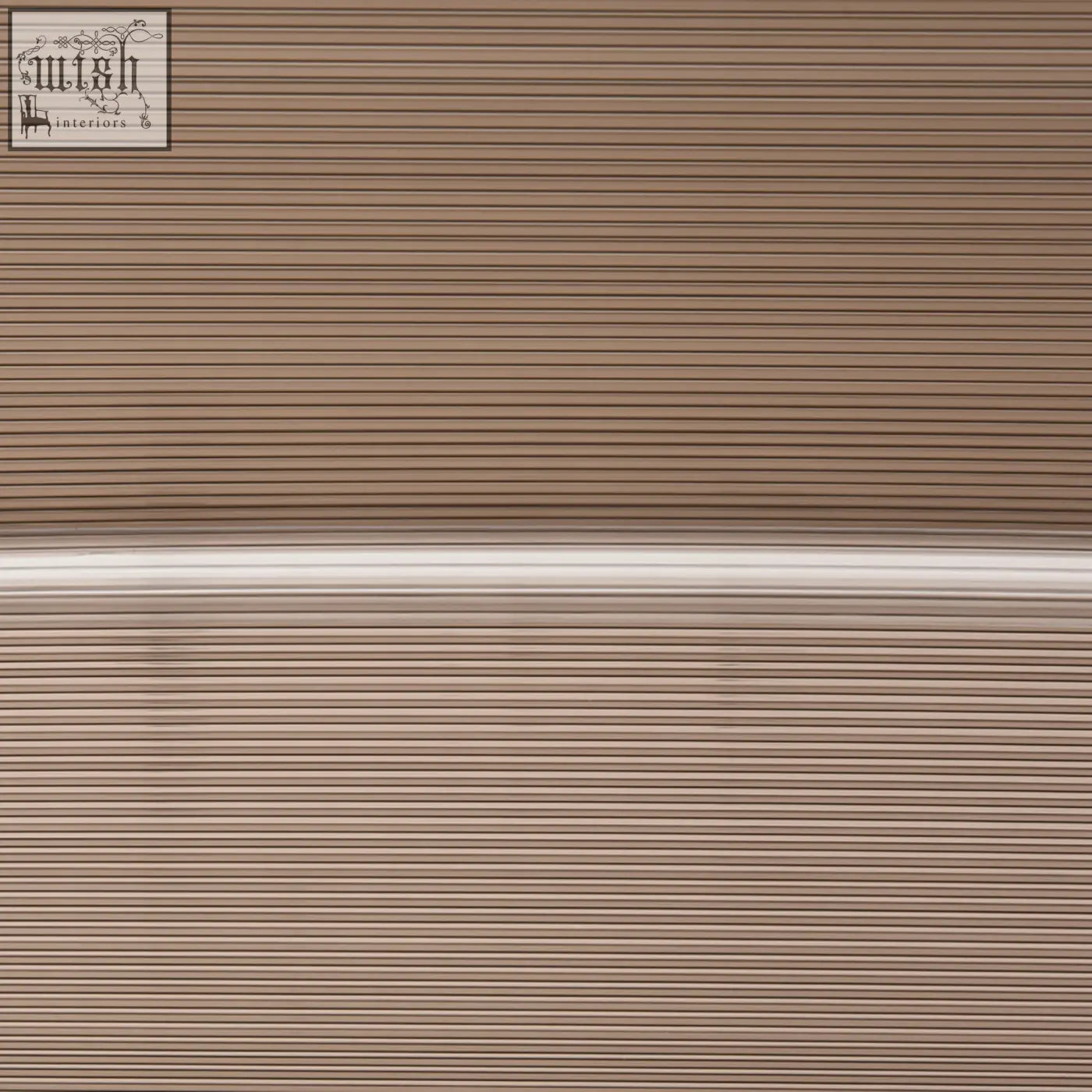 Brown ribbed vinyl roller shutter with horizontal white trim on outsunny door canopy with rigid plastic frame