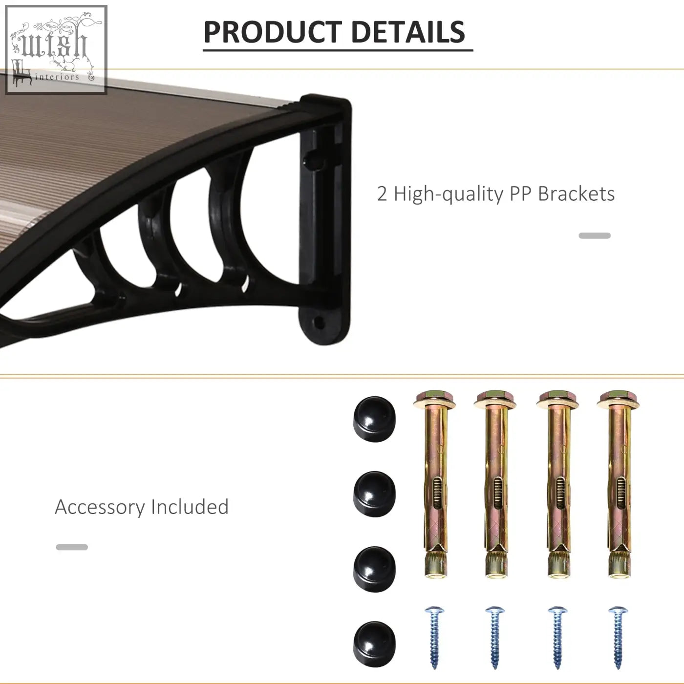 Black plastic awning bracket with curved ribbed design for outsunny rigid plastic frame door canopy brown 100x75cm