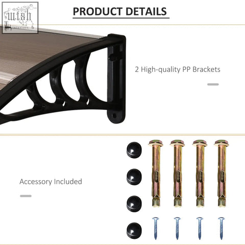 Black plastic awning bracket with curved ribbed design for outsunny rigid plastic frame door canopy brown 100x75cm