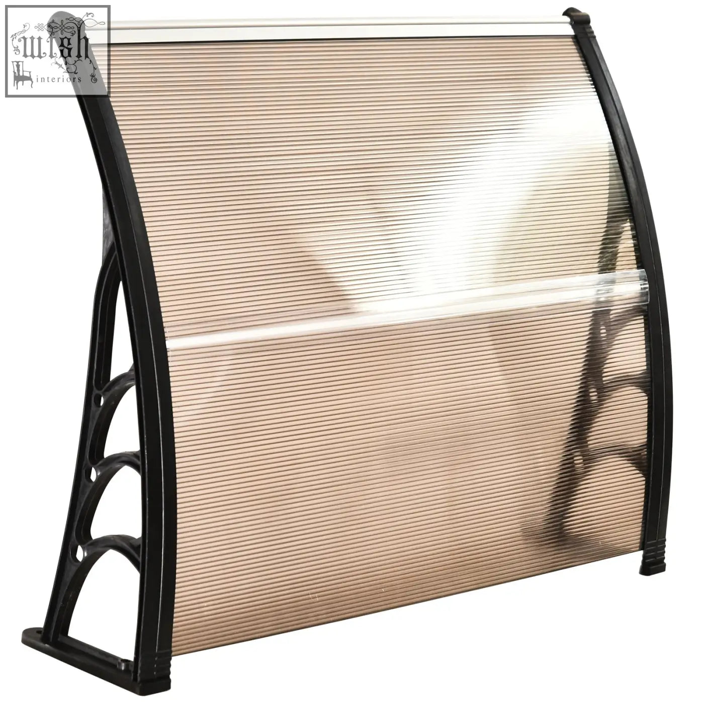 Outsunny outdoor door canopy with black rigid plastic frame and beige translucent ribbed rigid plastic canopy