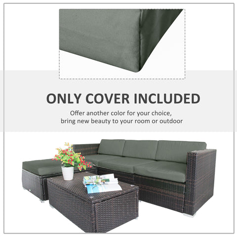 Dark brown wicker outdoor sectional sofa with olive green cushion covers featuring zip fastening seat cushions
