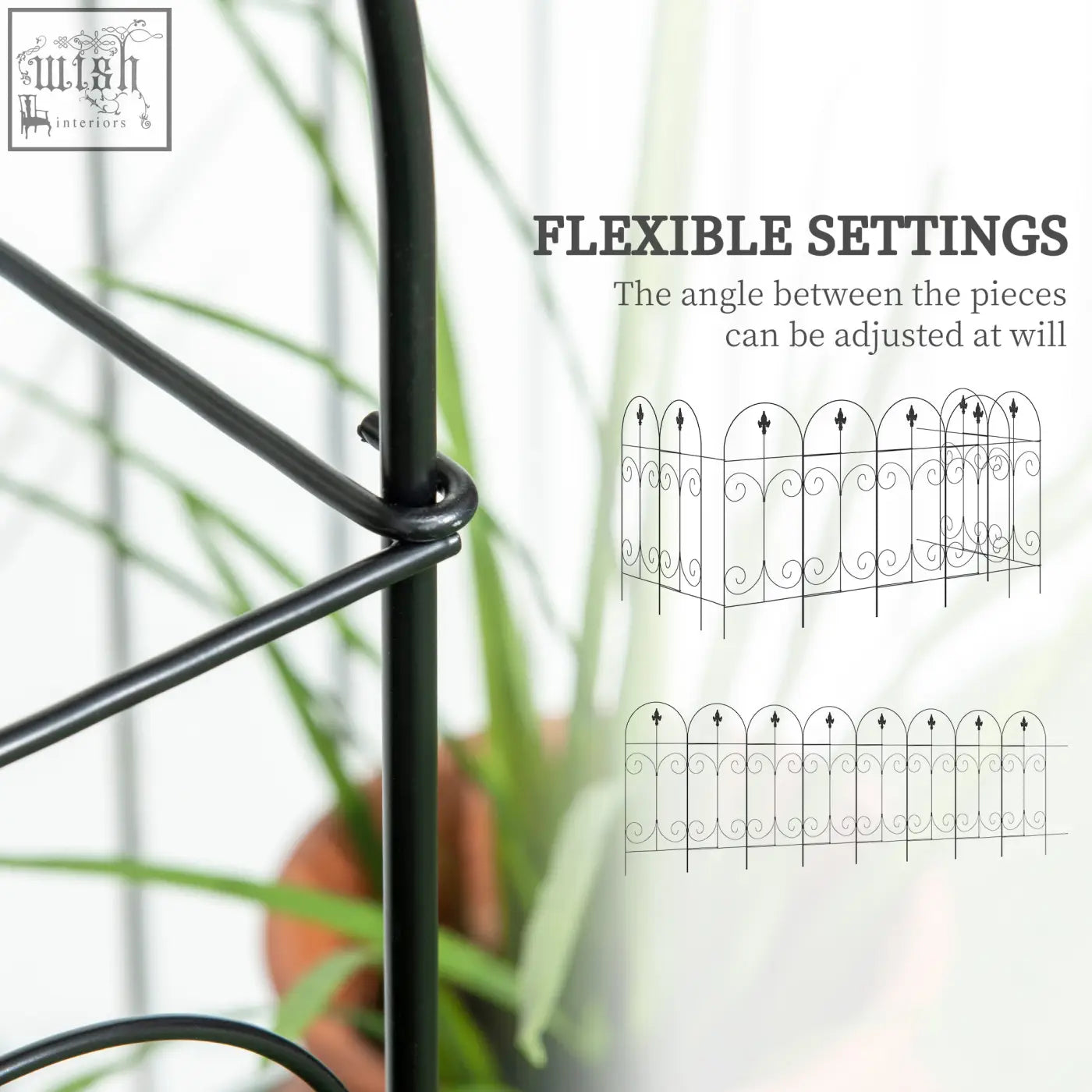 Black wrought iron outsunny garden fencing with powder coating saxon spears and ornate border edging panels