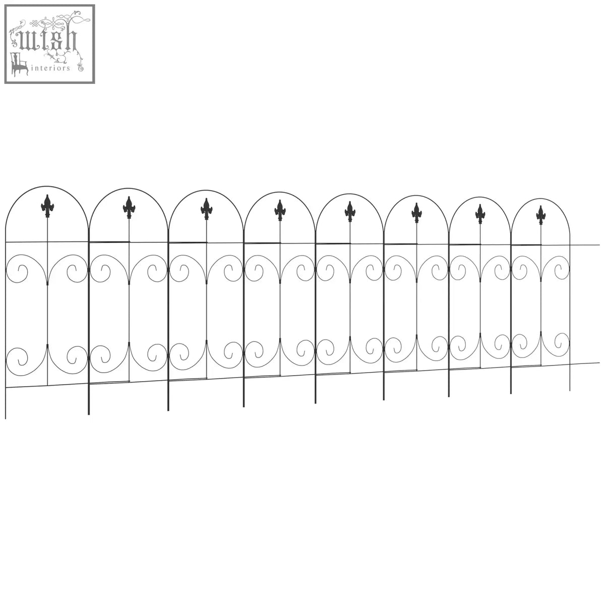 Black wrought iron garden fence with saxon spears and fleur-de-lis finials for rustproof border edging with powder coating