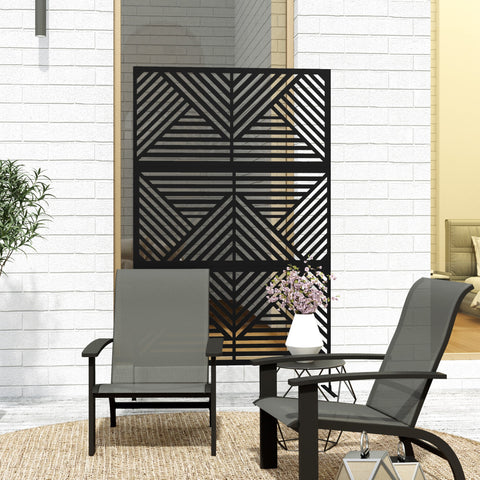 Black geometric metal outdoor privacy screen panel with expansion screws freestanding for garden and pool use